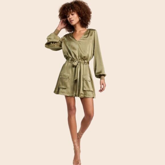 Ramy Brook Kristi Satin Utility Mini Dress in Clover Size XL - Picture 1 of 13